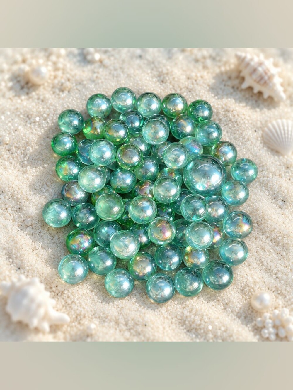 🪸 Green Iridescent Glass Marbles Decorative Gems Lot 12 oz 🌊